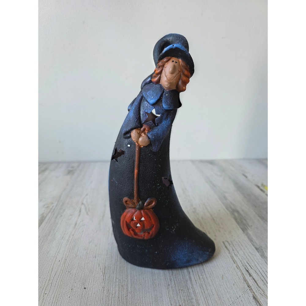 Vintage‎ witch ceramic candle holder pumpkin Halloween decor statue country folk
